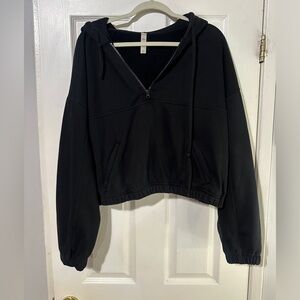 All Yoga Stadium Half Zipped Cropped Hoodie in Black